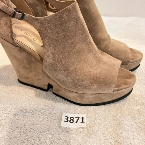 Via Spiga Womens Beige Suede Wren Platform Wedge Buckle 10/40 Open Toe Sandals - Picture 14 of 14
